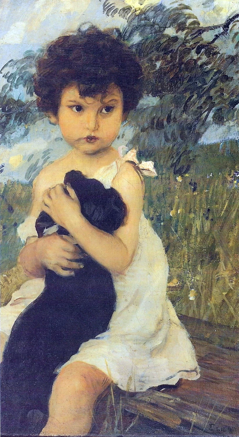 201-Ettore Tito-Ritratto di Marina Volpi con il cane-1912  